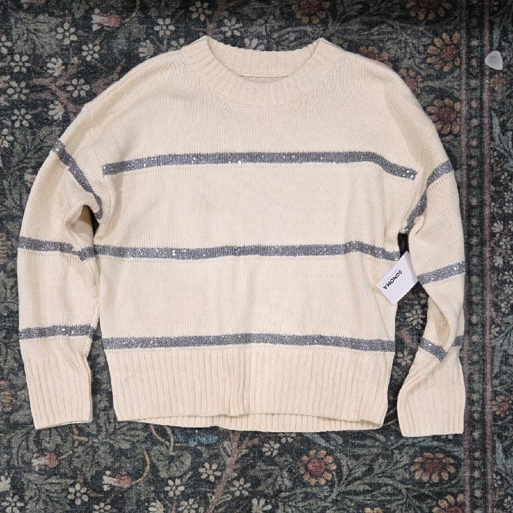 Sonoma Silver Sequin Striped Sweater